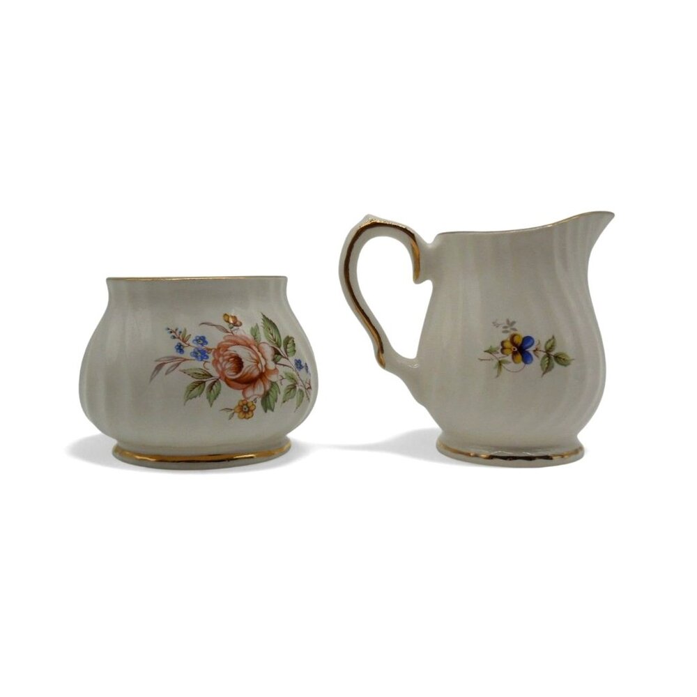 SADLER WINDSOR Fine Porcelain Floral Creamer & Sugar Bowl Set Vintage